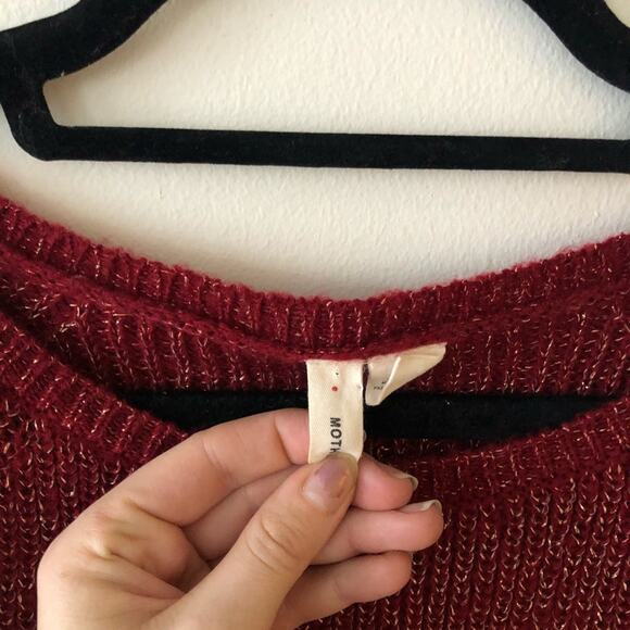 Anthro Moth Tanwen Red Metallic Bell Sleeve Sweater - Picture 4 of 6
